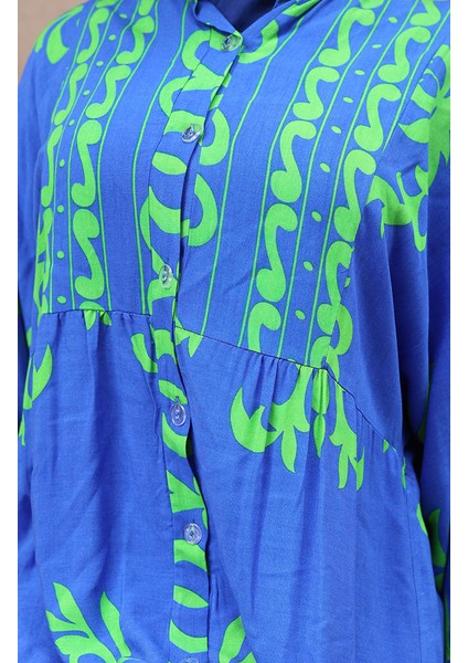 Viskon Kumaş Yarım Düğmeli Elbise 2081-03 Saks Yeşil fırsatları