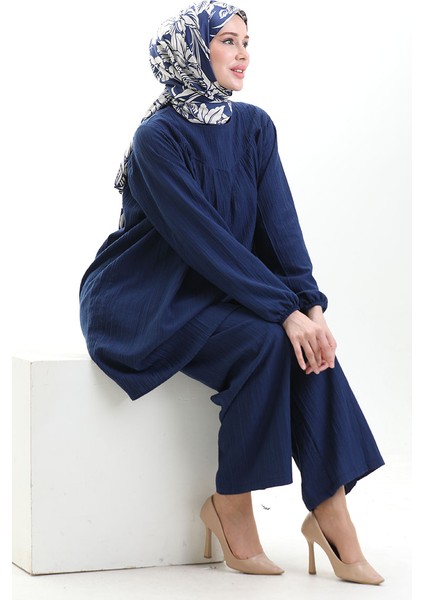 Kolu Lastikli Tunik Pantolon Ikili Takım 0103-04 Indigo modelleri
