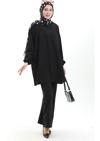 Kolu Lastikli Tunik Pantolon Ikili Takım 0103-01 Siyah