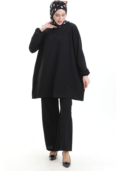 Kolu Lastikli Tunik Pantolon Ikili Takım 0103-01 Siyah modelleri