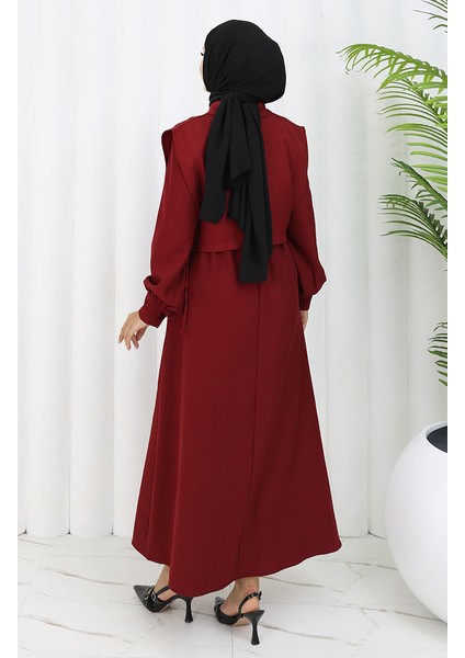 Gömlek Yaka Bolero Detaylı Elbise 2051-03 Bordo indirimleri