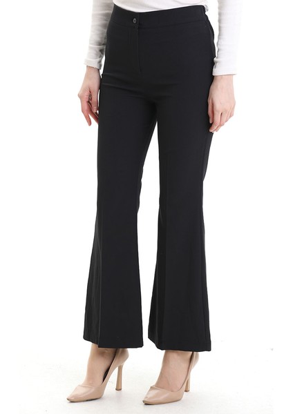 Beli Lastikli Ispanyol Paça Pantolon 4005-01 Siyah