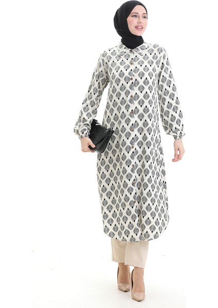 Boydan Düğmeli Uzun Tunik 0092-05 Bej