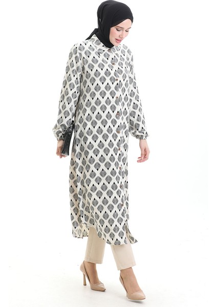 Boydan Düğmeli Uzun Tunik 0092-05 Bej fiyatları