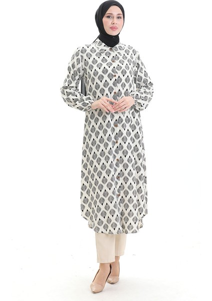 Boydan Düğmeli Uzun Tunik 0092-05 Bej modelleri