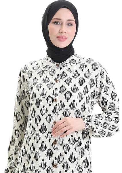 Boydan Düğmeli Uzun Tunik 0092-05 Bej fırsatları