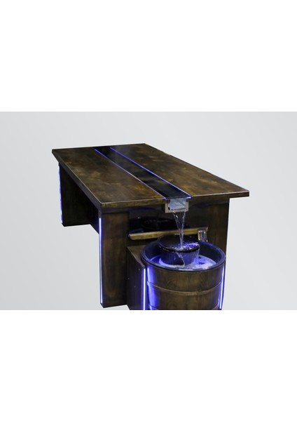 Çam Ağacı Ceviz Boyalı Mat Vernikli Rgb Neon Ledli Akvaryum Şelale Masa 90*200 cm fiyatları