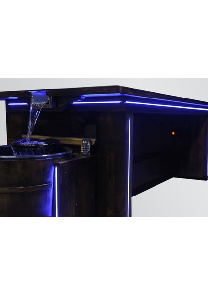 Çam Ağacı Ceviz Boyalı Mat Vernikli Rgb Neon Ledli Akvaryum Şelale Masa 90*200 cm indirimleri