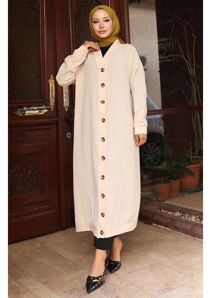 Boydan Düğmeli Uzun Tunik 0096-07 Bej