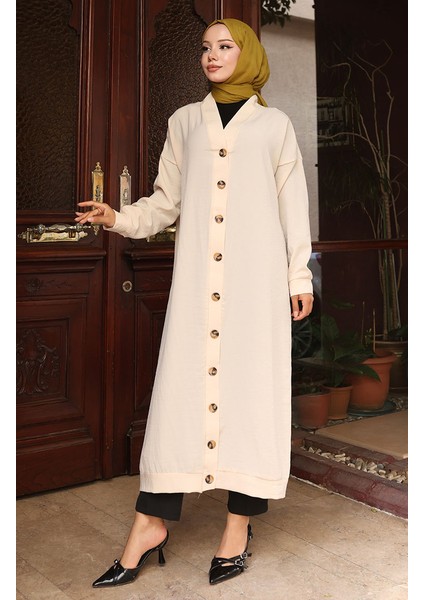 Boydan Düğmeli Uzun Tunik 0096-07 Bej fiyatları