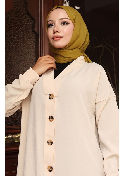 Boydan Düğmeli Uzun Tunik 0096-07 Bej modelleri