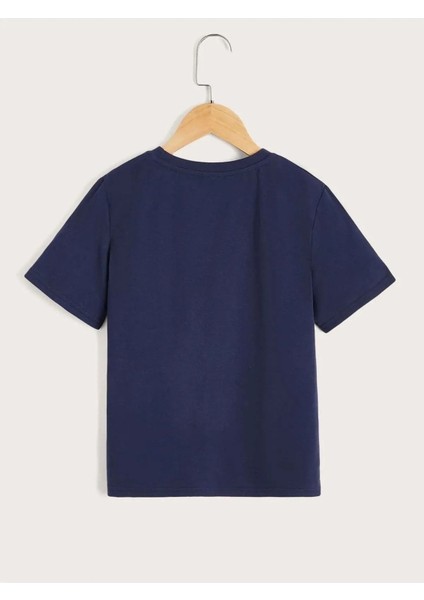 Kare 9 Gezegen Baskılı Oversize Bisiklet Yaka Pamuklu Çocuk T-Shirt