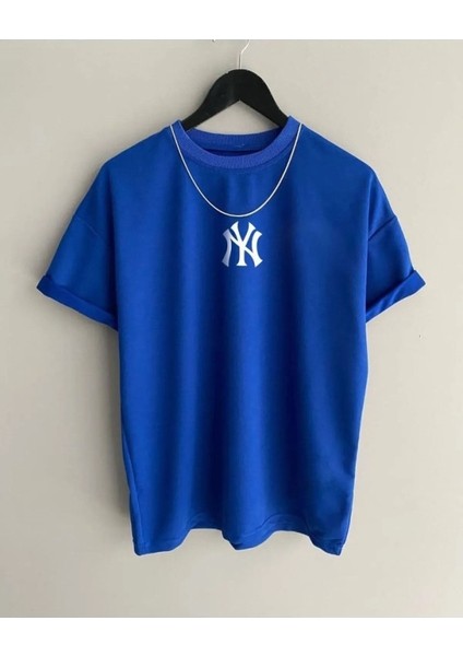 Büyük Beden Yanke Baskılı Bisiklet Yaka Oversize T-Shirt