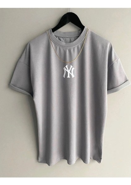 Büyük Beden Yanke Baskılı Bisiklet Yaka Oversize T-Shirt