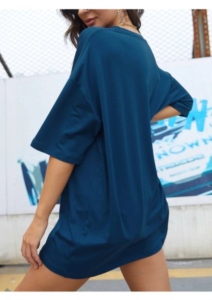 Indigo Ay ve Göz Astronomi Sarı Baskılı Oversize T-Shirt