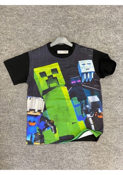 Kids Roblox ve Creeper Baskılı 2'li Set Çocuk T-Shirt