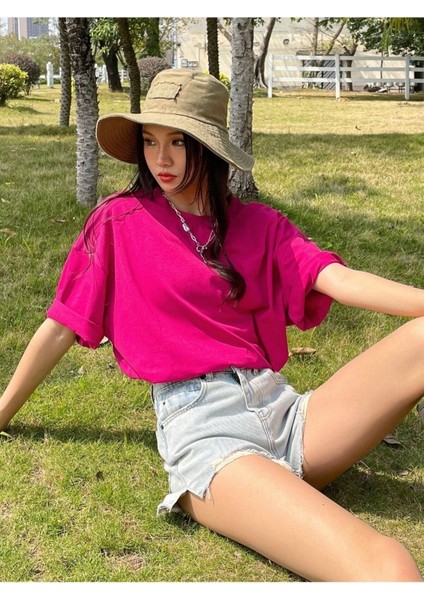 Büyük Beden Stay Strong Baskılı Fulya Oversize T-Shirt