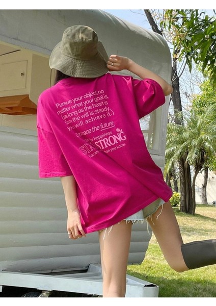 Büyük Beden Stay Strong Baskılı Fulya Oversize T-Shirt