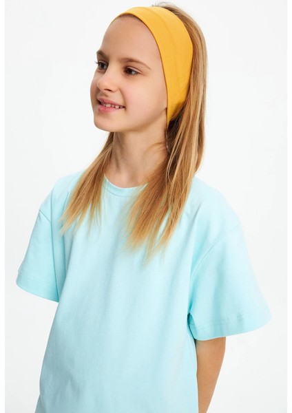 Kız %100 Pamuklu Penye Şort T-Shirt Bandana 3\'lü Alt Üst Takım Spor Rahat Koleksiyon 19