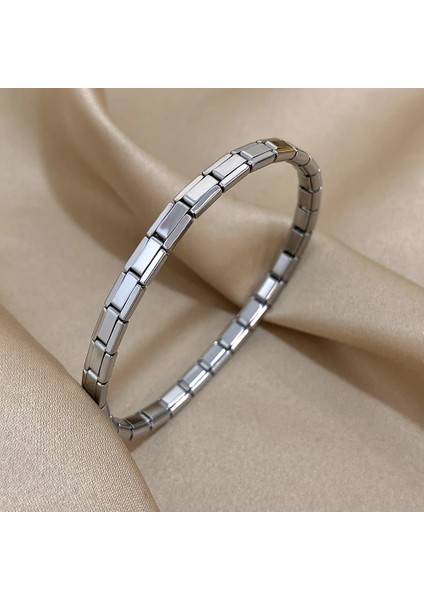 Çelik Bileklik Ince Italyan Charm Yazısız Model Unisex Erkek Kadın 3 mm 18 cm Gümüş (Silver) modelleri