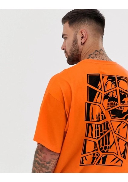 Skullcracked Baskılı Bisiklet Yaka Oversize Unisex Tshirt
