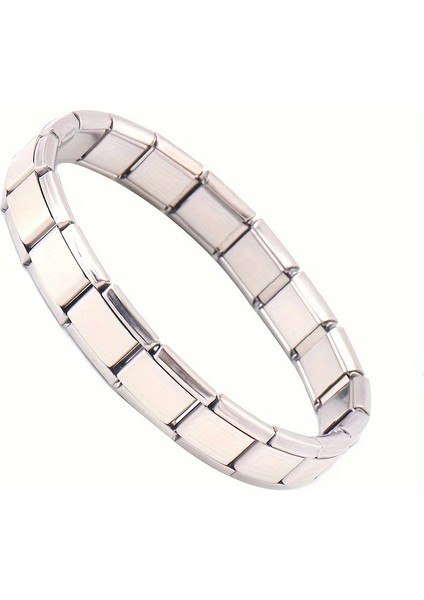 Çelik Bileklik Italyan Charm Yazısız Model Unisex Erkek Kadın 3 mm 18 cm Gümüş Silver