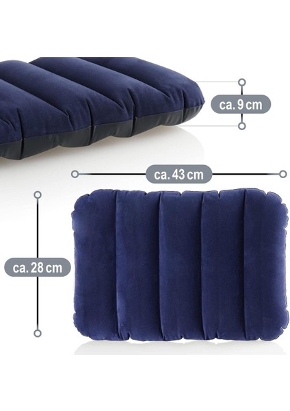 Intex Kadife Kaplı Kamp Yastığı Şişme Yastık , Konforlu Seyahat Yastığı ve Minder 43X28X9 cm M- 68672