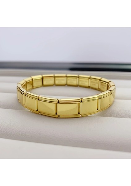 Çelik Bileklik Italyan Charm Yazısız Model Unisex Erkek Kadın 3 mm 18 cm Altın Sarısı Gold
