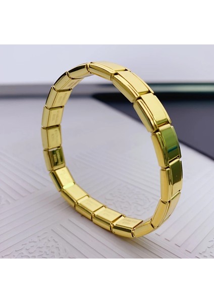 Çelik Bileklik Italyan Charm Yazısız Model Unisex Erkek Kadın 3 mm 18 cm Altın Sarısı Gold