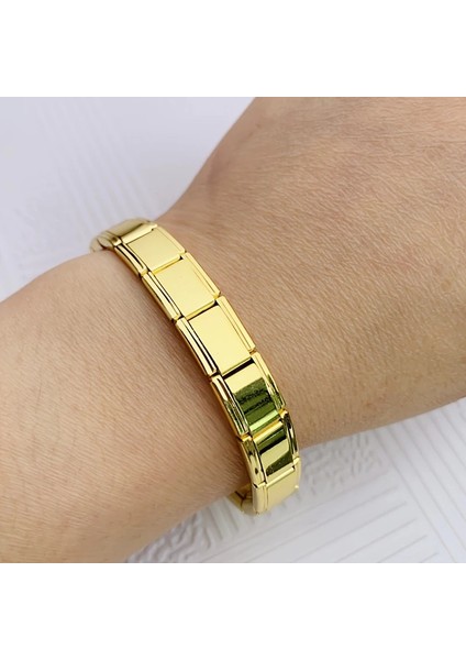 Çelik Bileklik Italyan Charm Yazısız Model Unisex Erkek Kadın 3 mm 18 cm Altın Sarısı Gold
