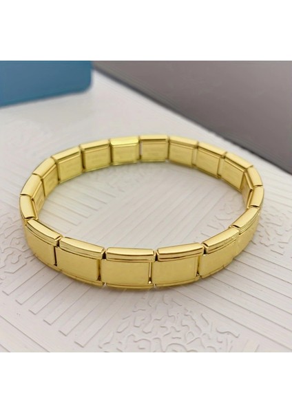 Çelik Bileklik Italyan Charm Yazısız Model Unisex Erkek Kadın 3 mm 18 cm Altın Sarısı Gold