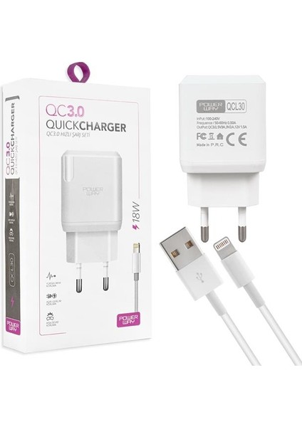 Powerway QCL30 Hızlı 3000 Ma 18 Watt Lightning Şarj Kafa Başlık Adaptörü