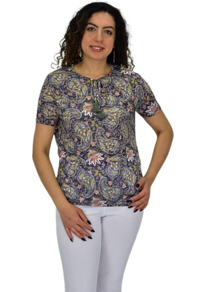 Kadın Kısa Kol Baskılı Bluz BGL-ST04689