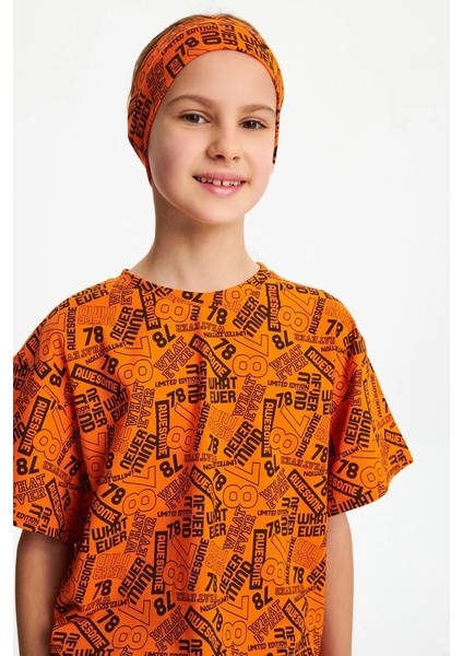 Kız %100 Pamuklu Penye T-Shirt Bandana 2\'li Takım Spor Rahat Best Of Koleksiyonu