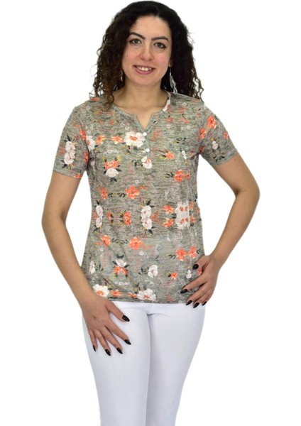 Kadın Kısa Kol Baskılı Bluz BGL-ST04688