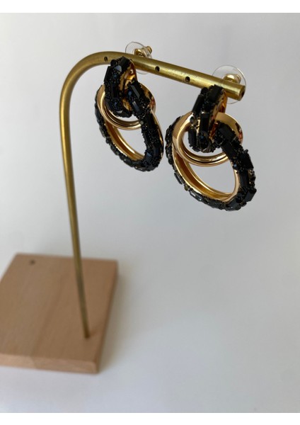Parlak Siyah Gold Kaplama Halka Küpe