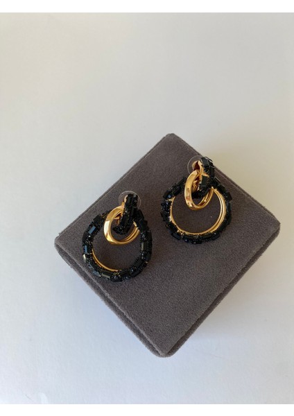 Parlak Siyah Gold Kaplama Halka Küpe fiyatları