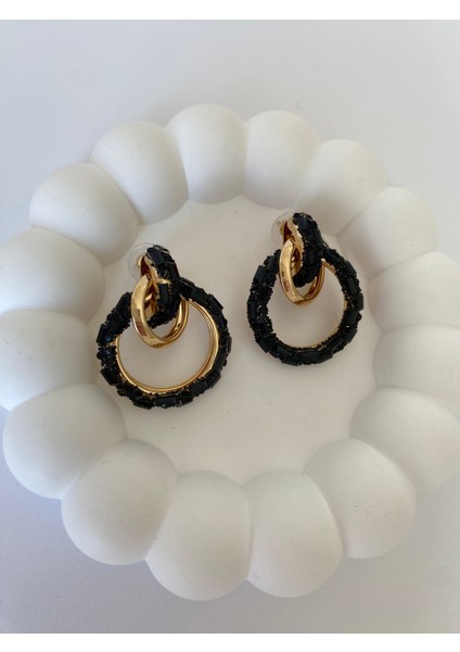 Parlak Siyah Gold Kaplama Halka Küpe modelleri