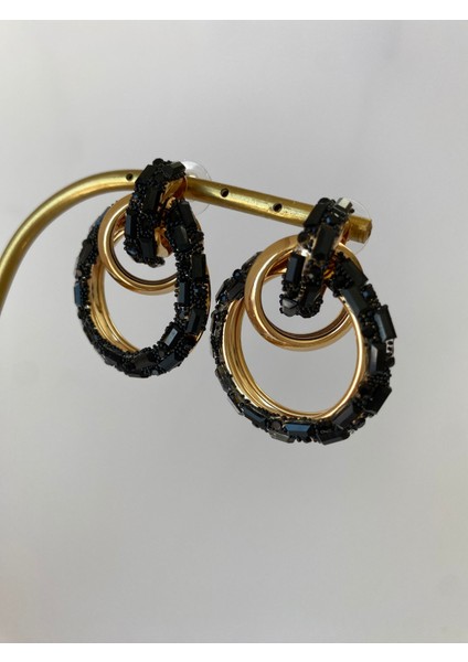 Parlak Siyah Gold Kaplama Halka Küpe fırsatları