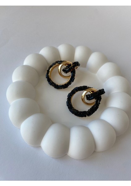 Parlak Siyah Gold Kaplama Halka Küpe indirimleri