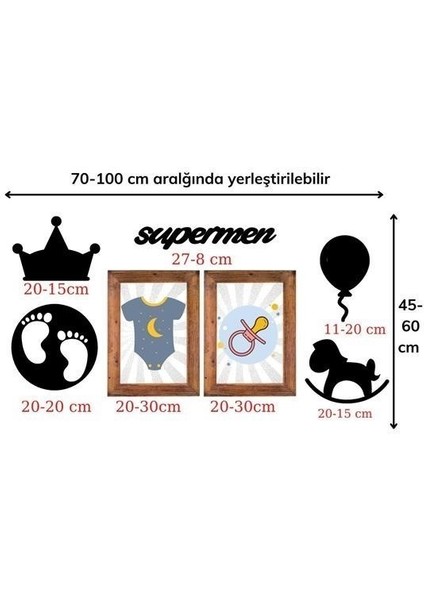 DECO103 Supermen Dekoratif Duvar Süsü Tablo Aksesuar Ahşap Tasarım Hediye Pano Sticker Seti