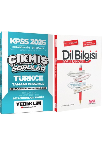 Yediiklim 2026 Kpss Ortaöğretim Önlisans Türkçe Konularına Göre Çıkmış Sorular ve Akm Dil Bilgisi Soru Bankası Seti 2 Kitap