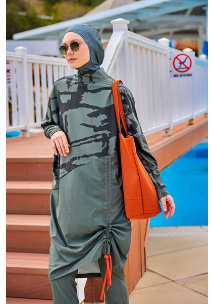 Haki Tam Kapalı Tesettür Mayo Gizli Fermuar Detaylı M2516 fırsatları