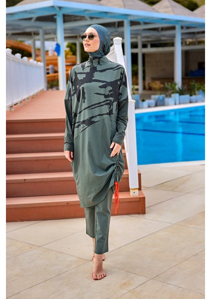 Haki Tam Kapalı Tesettür Mayo Gizli Fermuar Detaylı M2516 indirimleri