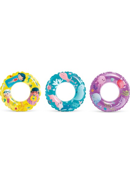 Sevimli Baskılı Simit 61 cm (6-10YAŞ) Şişme Havuz ve Deniz Yüzme Simidi Çocuk Simidi M-59242
