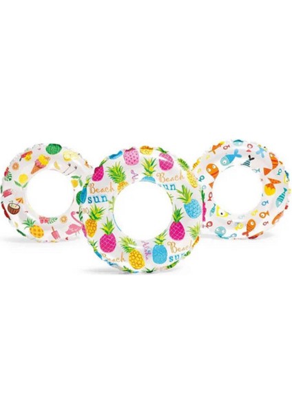 3-6 Yaş 51 cm Meyve Baskılı Simit Şişme Havuz ve Deniz Yüzme Simidi Çocuk Can Simidi M-59230