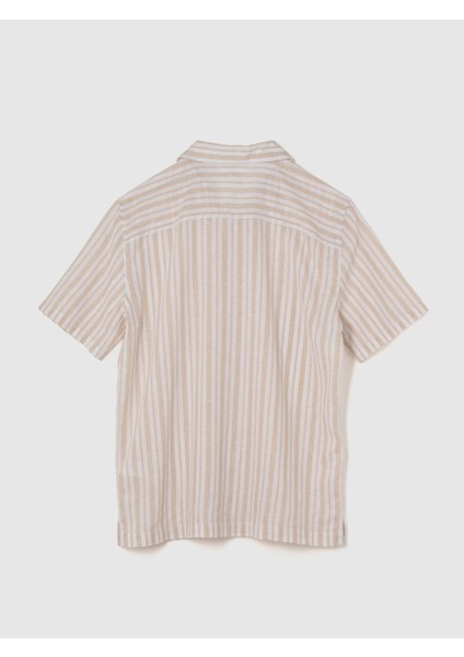 Erkek Bej Keten Karışımlı Standard Fit Vacay Gömlek
