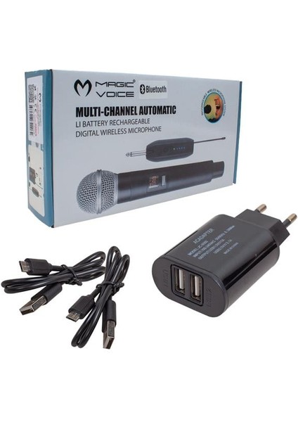 Magicvoice MV-19601 Uhf Kablosuz Enstrüman Uyumlu Bluetooth Jak Girişli Ikili Mikrofon Set