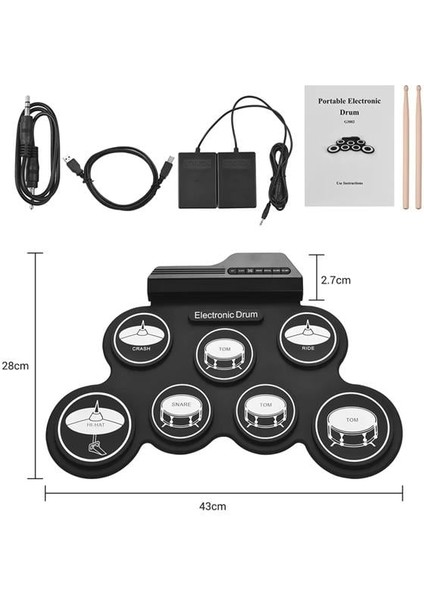 Magicvoice G3002 Elektronik Bateri Roll Up Davul Matı Kiti 7 Ped