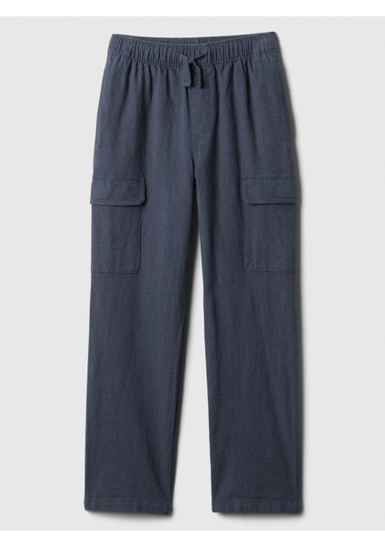 Erkek Çocuk Koyu Mavi Keten Karışımlı Pull-On Pantolon
